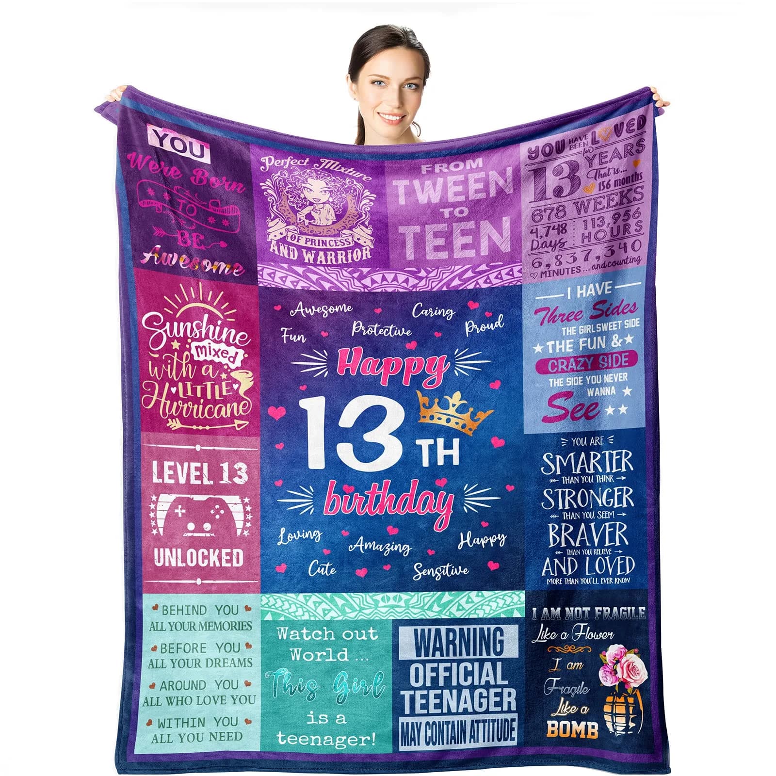 Wisegem 13th Birthday Blanket for Girls 60" x 50" | Soft, Warm & Fade Resistant - main product image