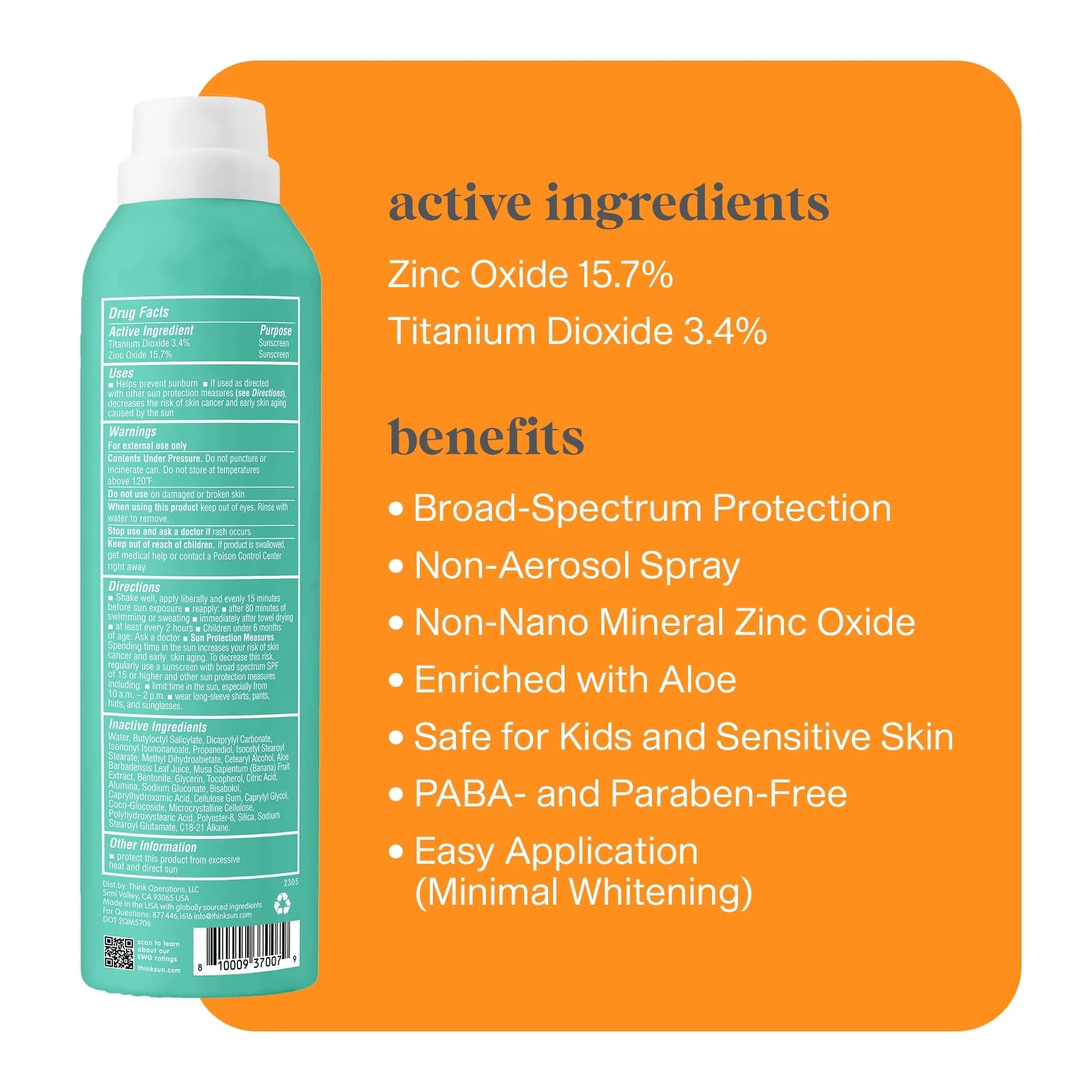 Thinksport Kids Mineral Sunscreen Spray SPF 50+ 6 oz | Natural Zinc Oxide UVA/UVB Protection thumbnail 2
