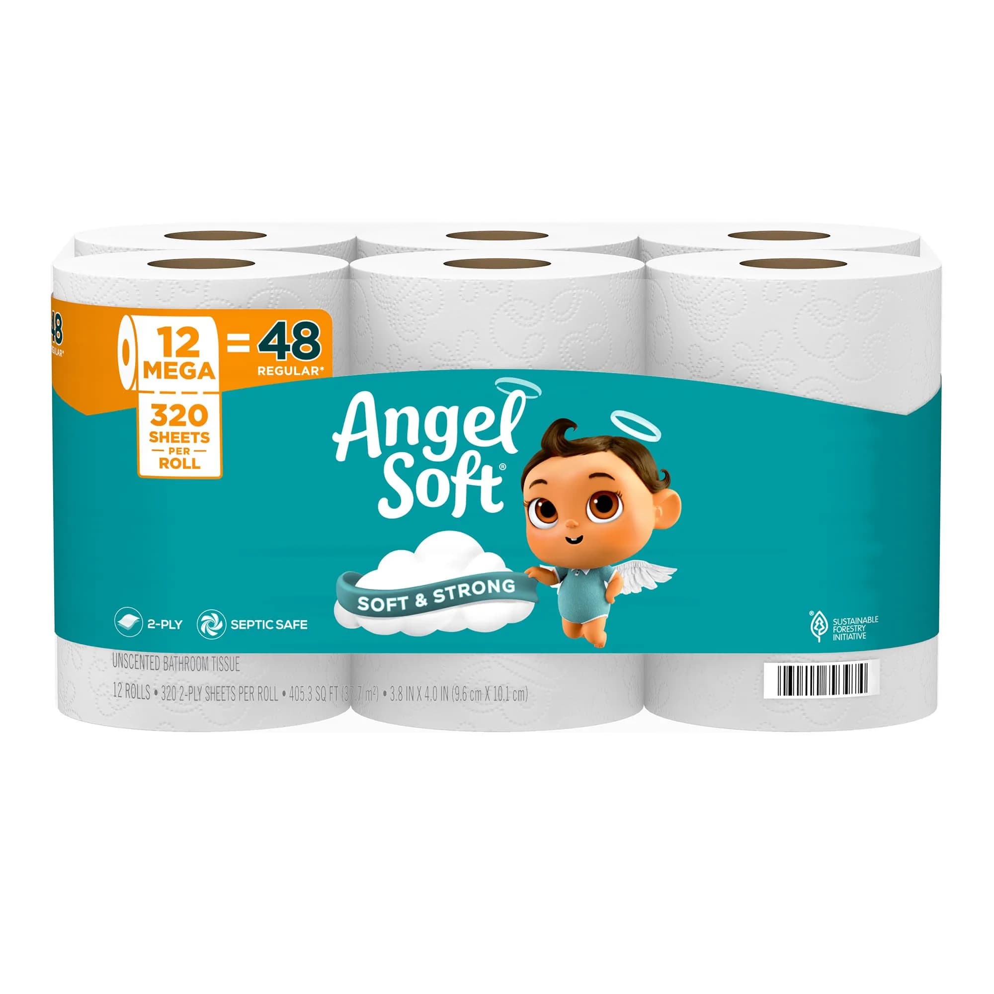 Angel Soft Toilet Paper Bulk Bathroom Tissue, 8 Mega Rolls (320 Sheets Each) | Soft, Strong, Septic Safe — 12 Mega Rolls