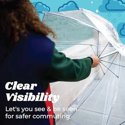 Totes Clear Canopy Bubble Umbrella with J Hook Handle & Enhanced Visibility 129.54cm (51" Arc) | Windproof Dome Design thumbnail 3