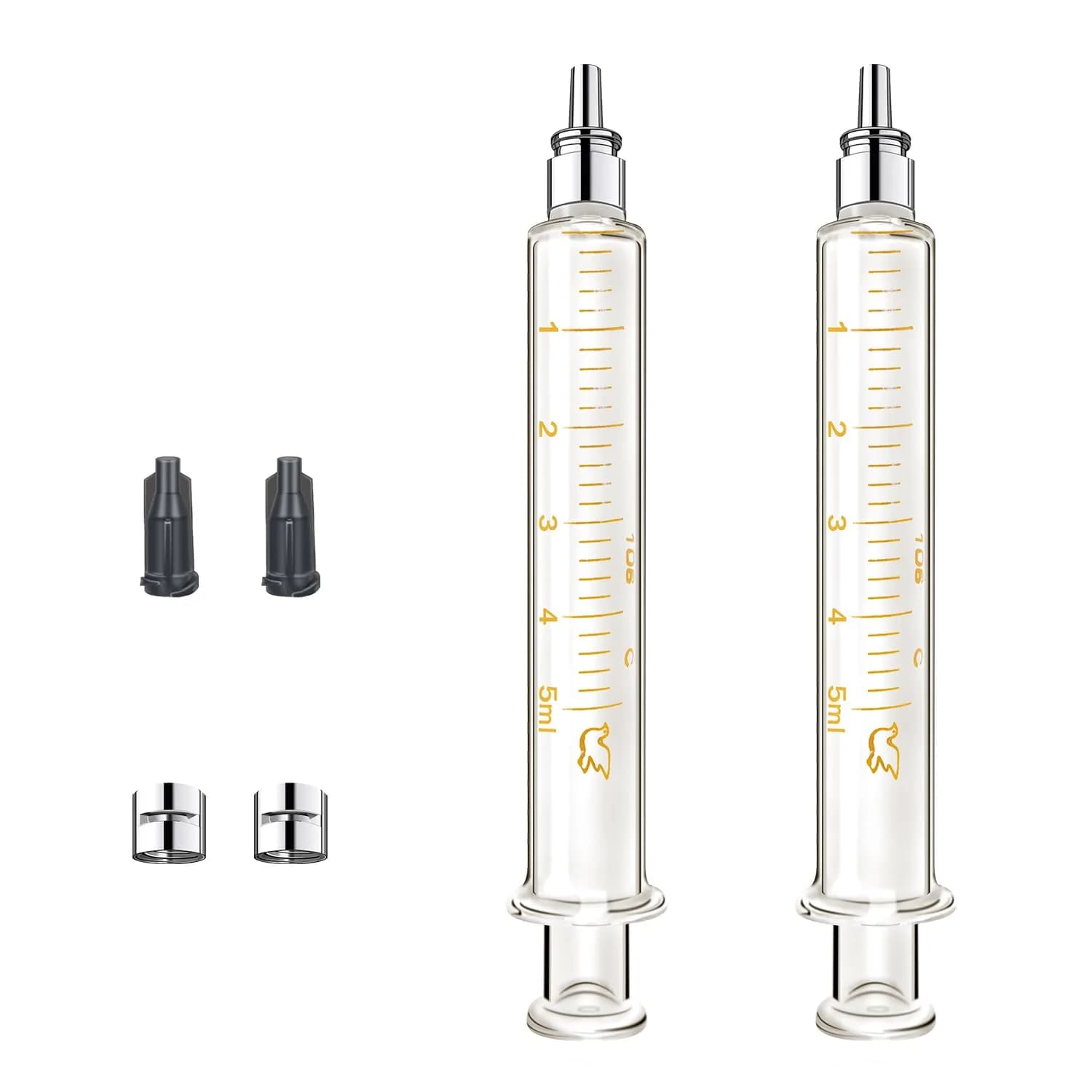 Jiaxix 20ml Glass Syringe with Metal Head and Caps (2-Pack) | Precise Liquid Transfer for Oils & Glues — 5ml
