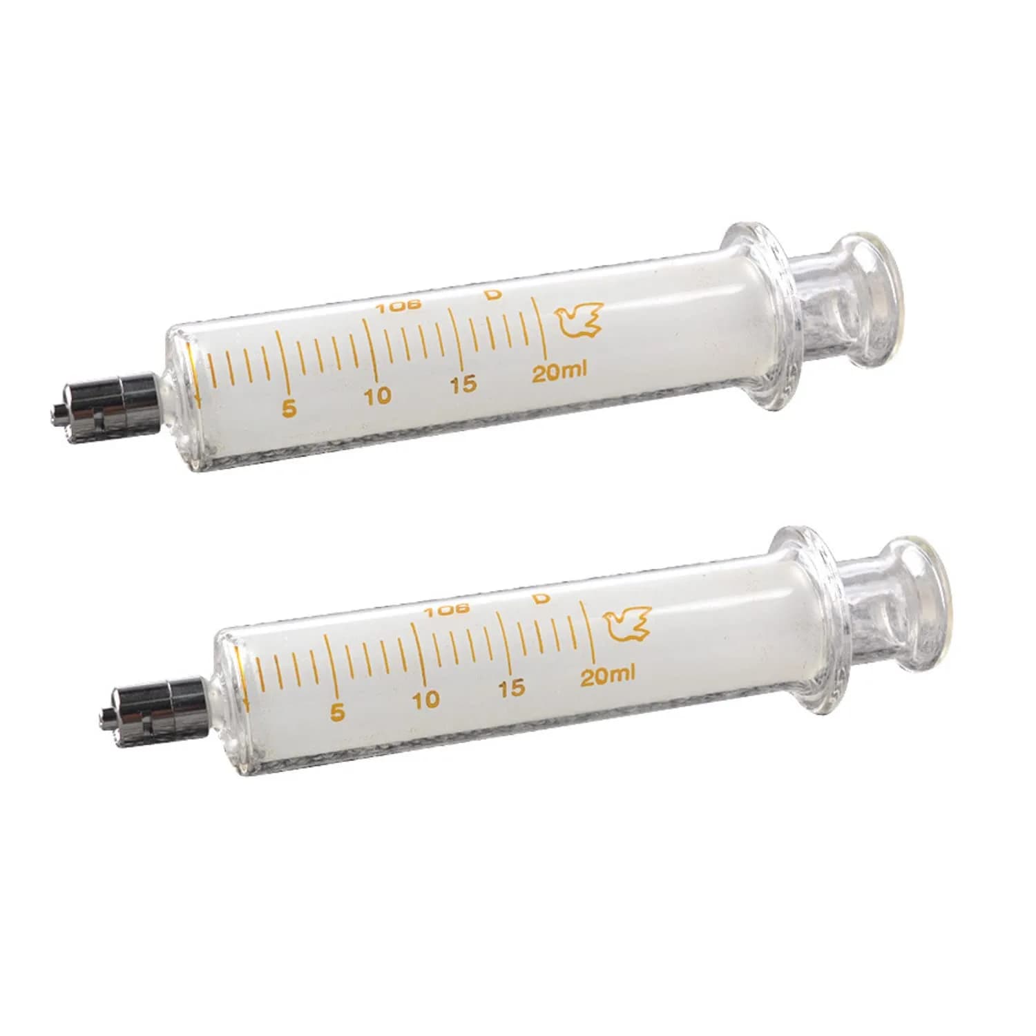Jiaxix 20ml Glass Syringe with Metal Head and Caps (2-Pack) | Precise Liquid Transfer for Oils & Glues — 20ml