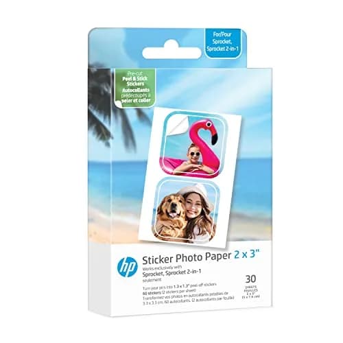HP Sprocket 2x3” Premium Zink Pre-Cut Sticker Photo Paper, 30 Sheets (7.62x5.08 cm) | Fade-Resistant & Smudge-Proof thumbnail 1
