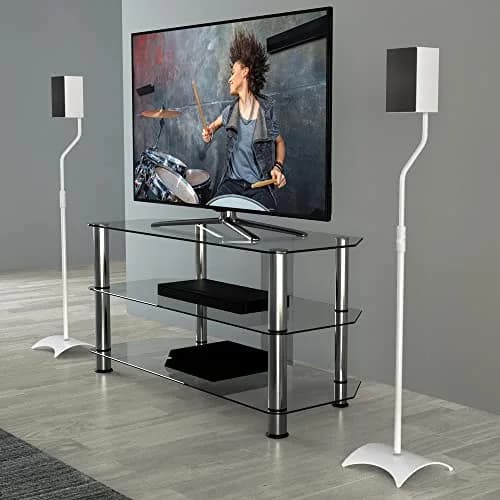 AVF Adjustable Height Speaker Floor Stands, Set of 2, 7.48" Base, 31.75-42.2" H, 11 lbs Capacity | White Steel Construction thumbnail 6