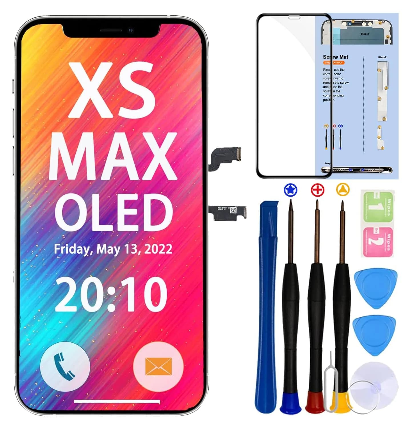 SIMDOG OLED Screen Replacement for iPhone XS MAX (6.5 inch) | TrueTone Programmable, Face ID Remains — for iphone XS Max OLED