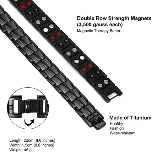 JEROOT Black Anion Magnetic Bracelet 22cm (8.6 inches) | Pure Titanium with 3500 Gauss Magnets thumbnail 4