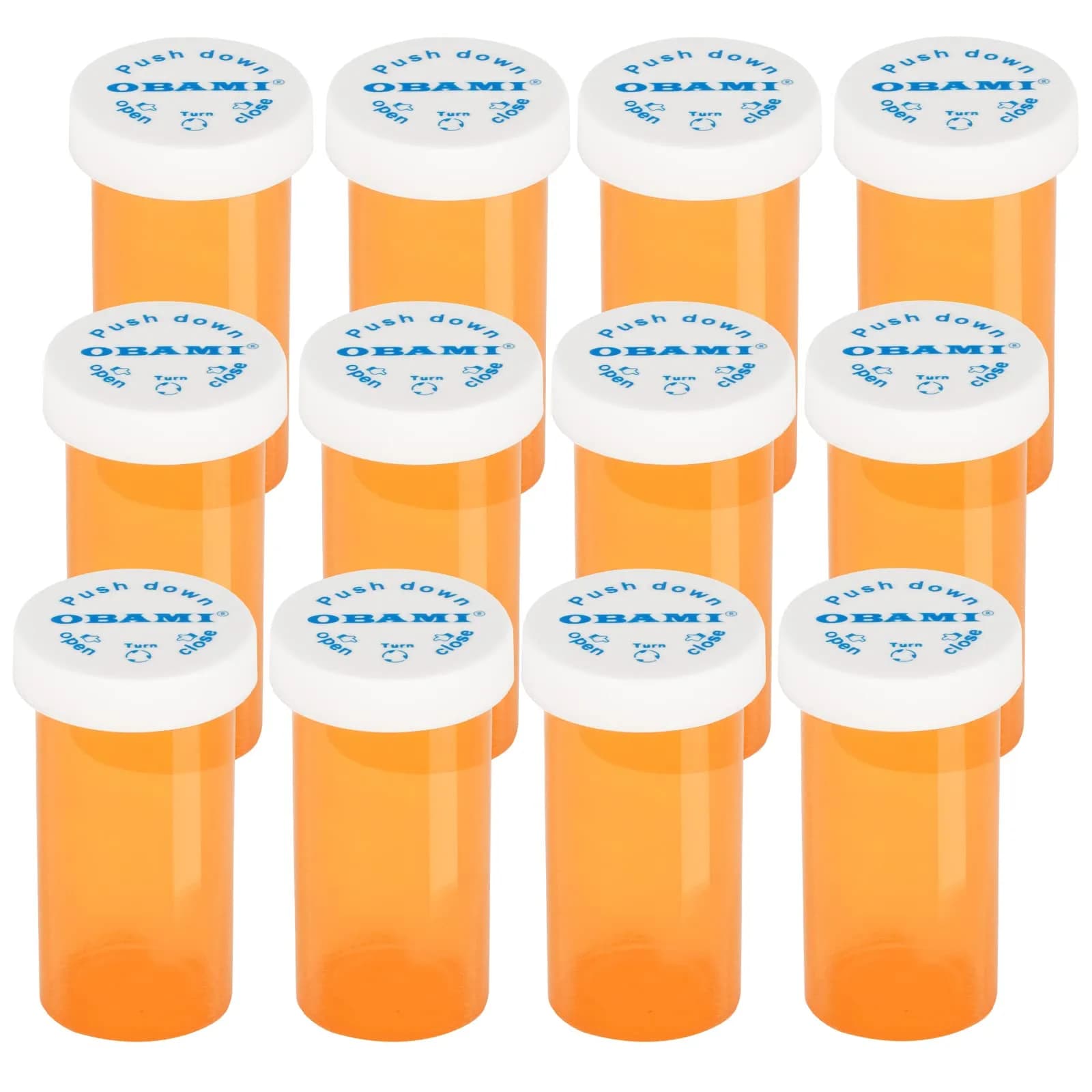 Obami 8 Dram (32ml) Child-Resistant Pill Bottles with Caps - 12 Count | Prescription Vials — Orange