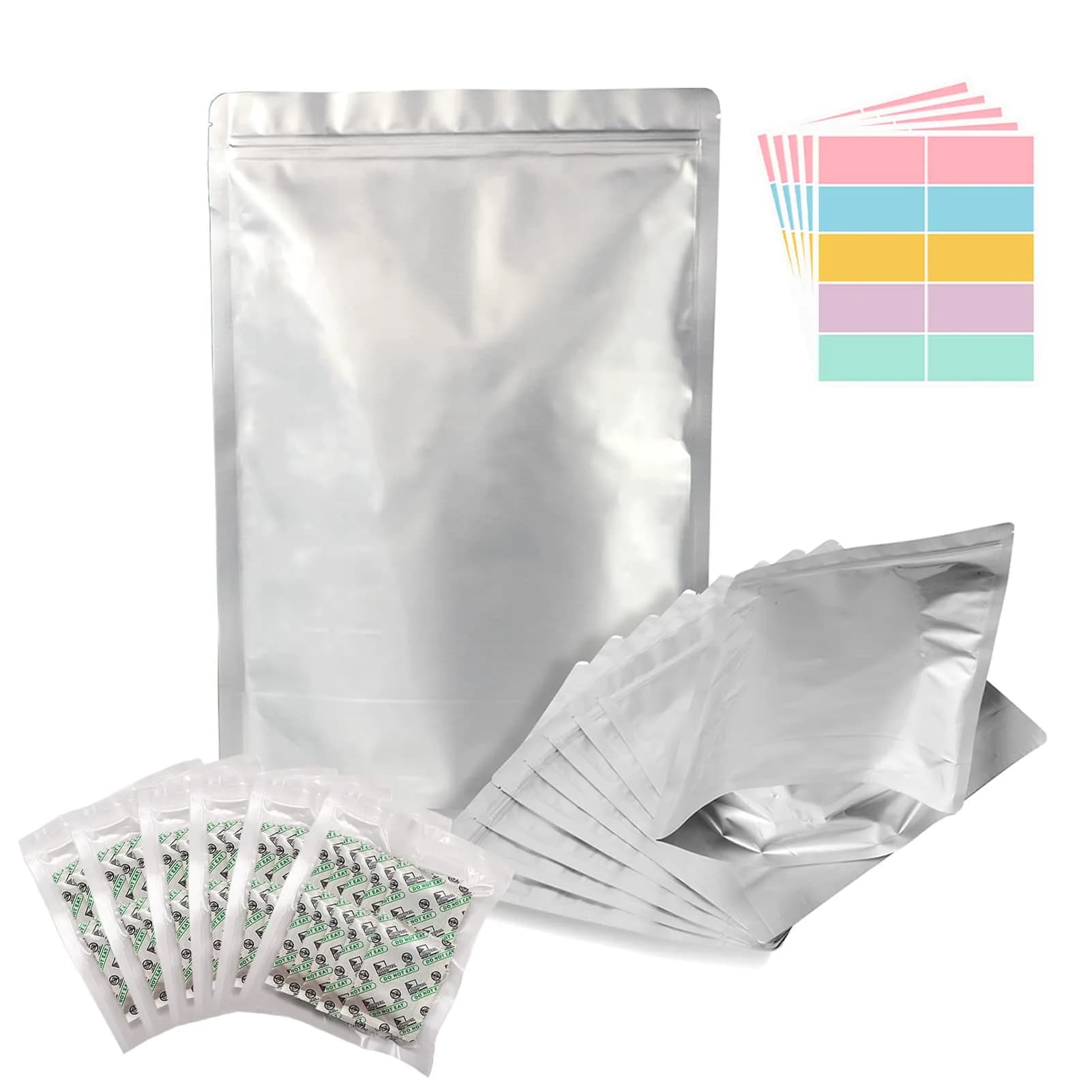 SHXWELL 1 Quart (0.95L) Mylar Bags with Oxygen Absorbers & Labels, 10 Mil Thick, 7"x10" Zipper Pouches | Long-Term Food Storage