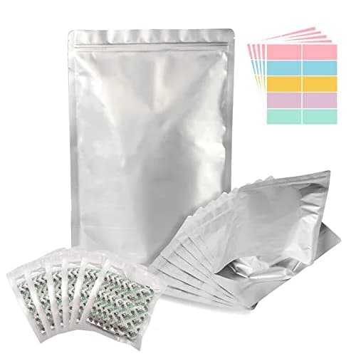 SHXWELL 1 Quart (0.95L) Mylar Bags with Oxygen Absorbers & Labels, 10 Mil Thick, 7"x10" Zipper Pouches | Long-Term Food Storage thumbnail 1