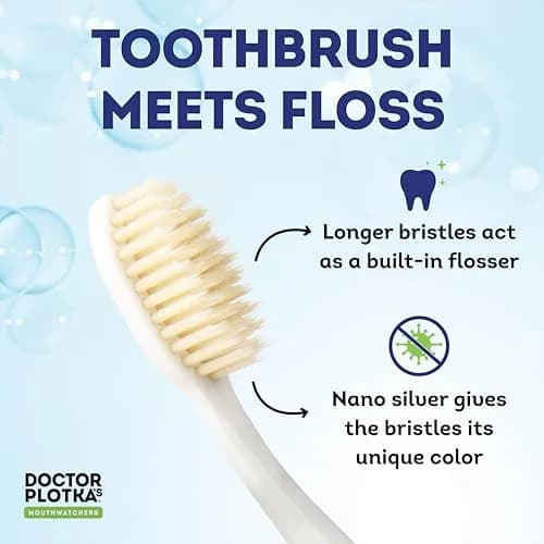 MOUTHWATCHERS Soft Flossing Manual Toothbrush 4-Pack Blue | Dual-Layered Bristles for Deep Clean thumbnail 2