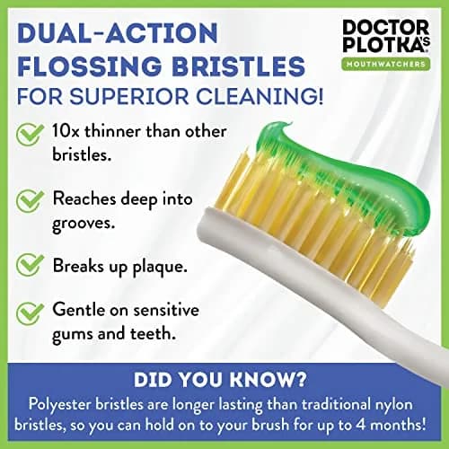 MOUTHWATCHERS Soft Flossing Manual Toothbrush, Adults, 2-Pack, Red | Dual-Layered Bristles for Deep Clean thumbnail 3