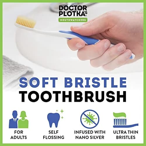 MOUTHWATCHERS Soft Flossing Manual Toothbrush, Adults, 2-Pack, Green | Dual-Layered Bristles for Deep Clean thumbnail 2