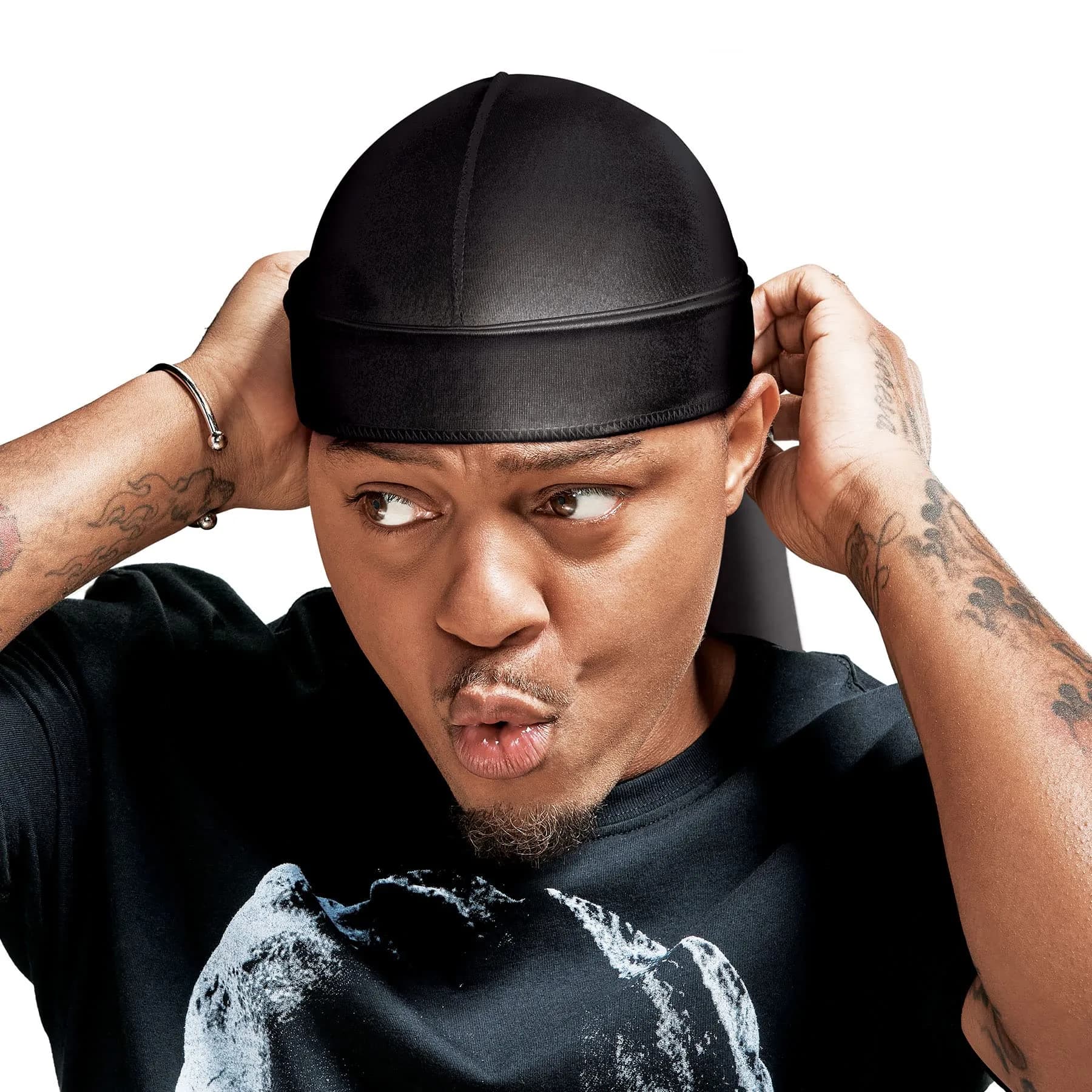 RED by Kiss Bow Wow Extreme Shine Silky Durag - Black | Breathable Wave Compression Doo Rag with Long Tails - main product image