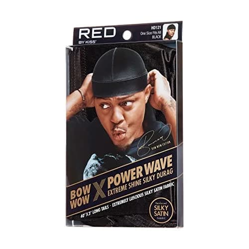RED by Kiss Bow Wow Extreme Shine Silky Durag - Black | Breathable Wave Compression Doo Rag with Long Tails thumbnail 4