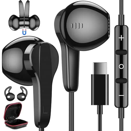 ASKUBSKU USB C Wired Headphones for Samsung & More | High Fidelity Stereo, Magnetic Neckband, 45° Semi In-Ear Design thumbnail 1