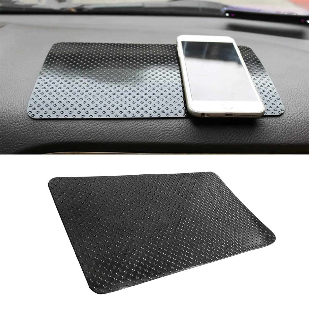 BLAU GRUN Universal Car Dashboard Anti-Slip Mat 27cm (10.6 Inch) x 15cm (5.9 Inch) | Holds Phones, Keys & More on Bumpy Roads — Black/Dots
