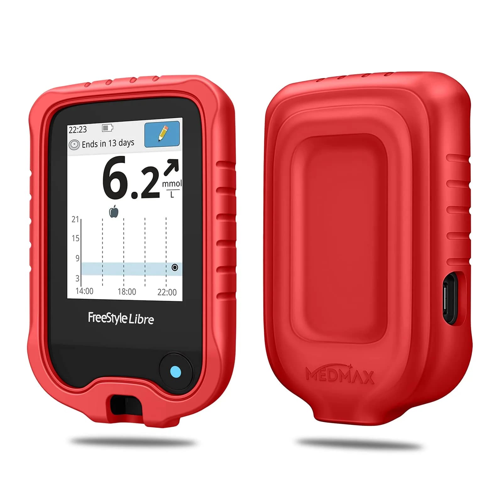 MEDMAX Silicone Case for Freestyle Libre 3 2 Reader | Black Protective Cover with Anti-Slip Grip — Red