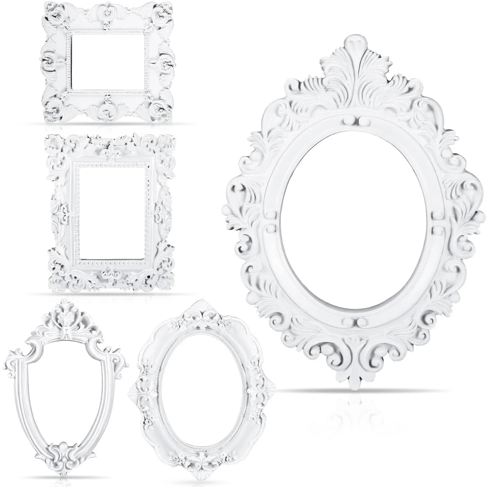 Yalikop Vintage Ornate Resin Picture Frames Set of 5 | 12.5cm x 10.16cm (4.92 x 4 in) Gold White Silver — White