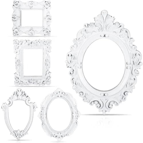 Yalikop White 5 Pcs Mini Vintage Resin Picture Frames Set | 4.92 x 4 Inches (12.5 x 10.2 cm) thumbnail 1