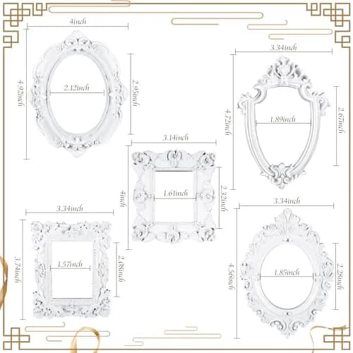 Yalikop White 5 Pcs Mini Vintage Resin Picture Frames Set | 4.92 x 4 Inches (12.5 x 10.2 cm) thumbnail 6