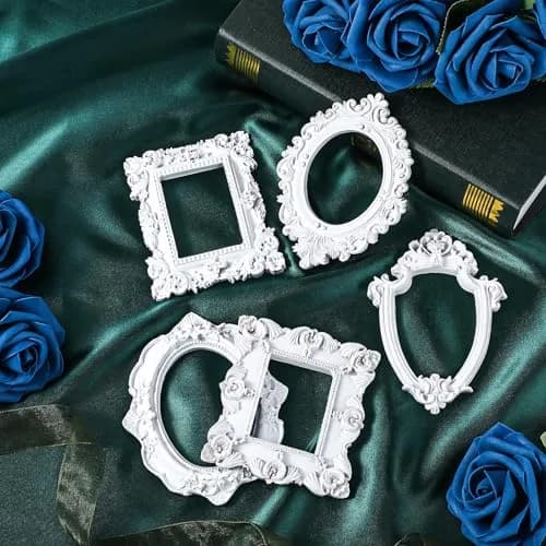 Yalikop White 5 Pcs Mini Vintage Resin Picture Frames Set | 4.92 x 4 Inches (12.5 x 10.2 cm) thumbnail 7