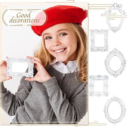 Yalikop White 5 Pcs Mini Vintage Resin Picture Frames Set | 4.92 x 4 Inches (12.5 x 10.2 cm) thumbnail 3
