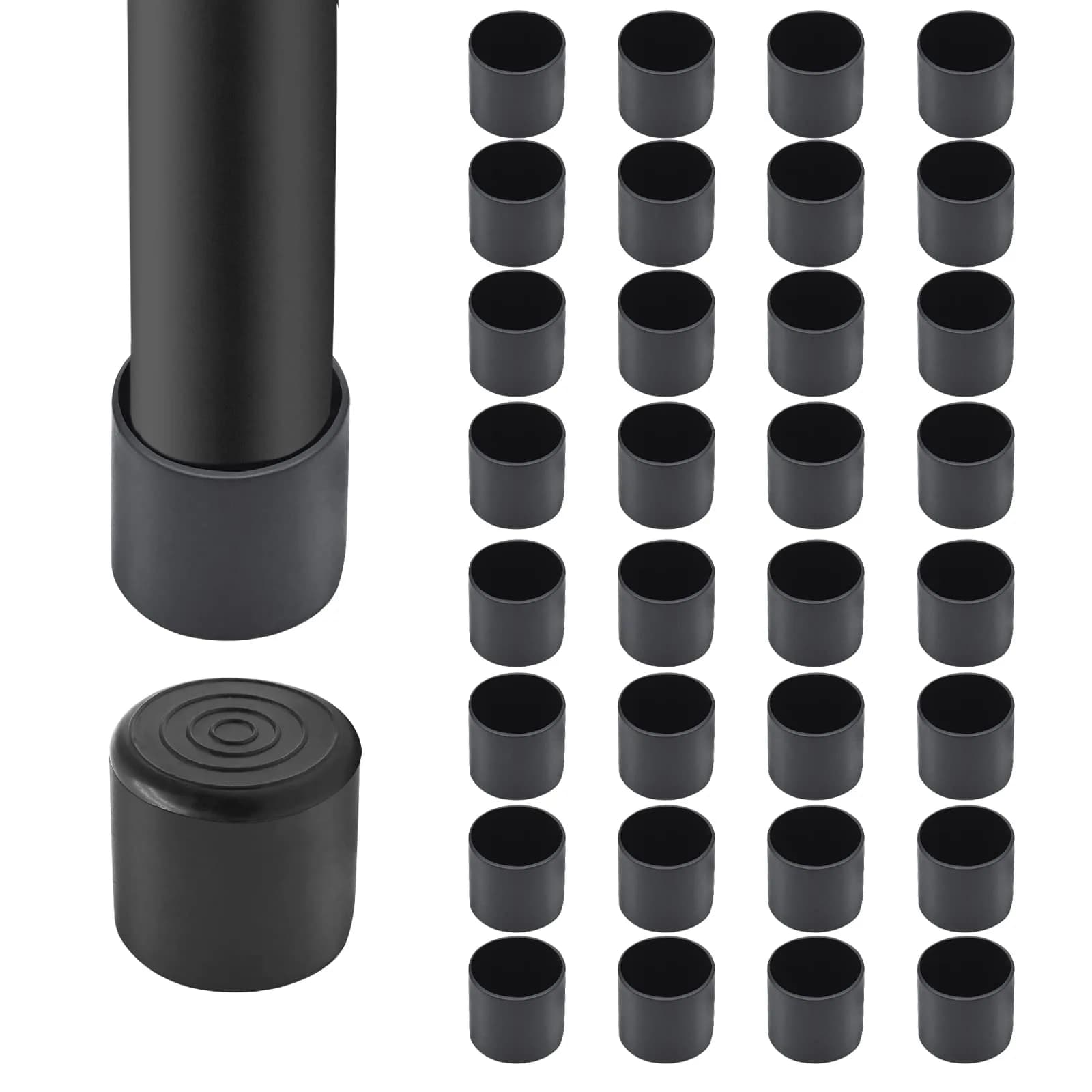 Auvotuis Black PVC Chair Leg Tips 25mm (1 Inch) | Pack of 32 Floor Protectors - main product image
