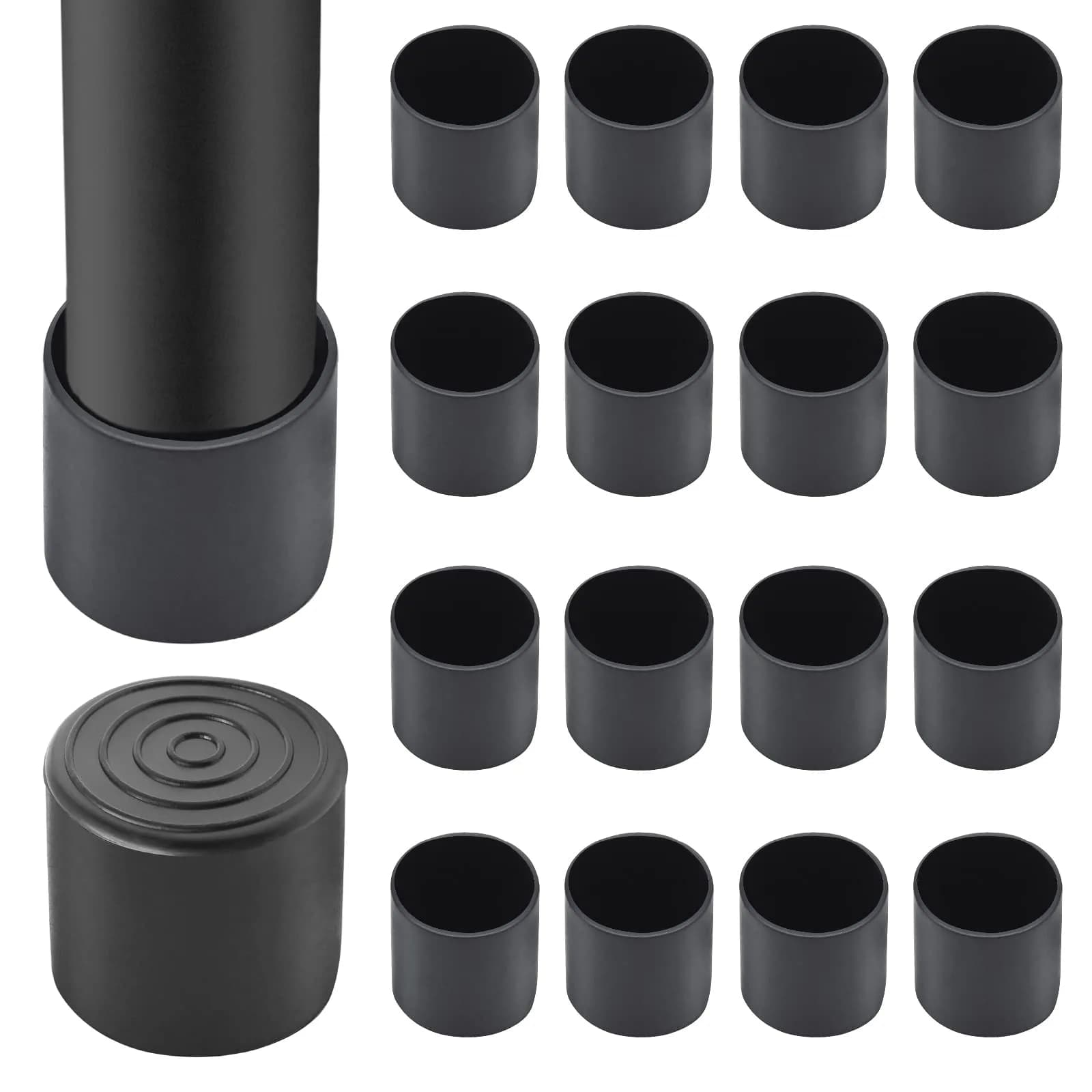 Auvotuis 16Pcs Black PVC Chair Leg Tips 38mm (1.5 Inch) | Protect Floors & Reduce Noise