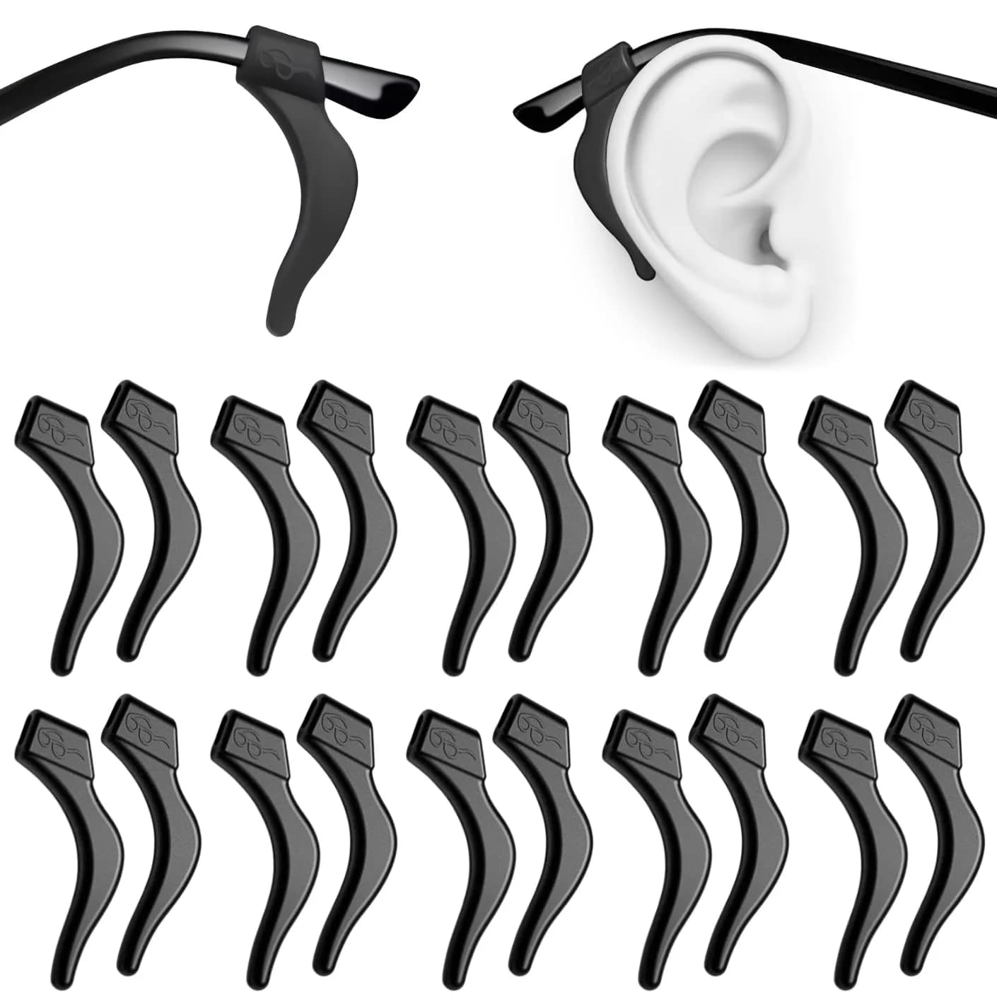 PTSLKHN Soft Silicone Eyeglass Ear Grips 10 Pairs (Black) | Secure Fit for Active Lifestyles