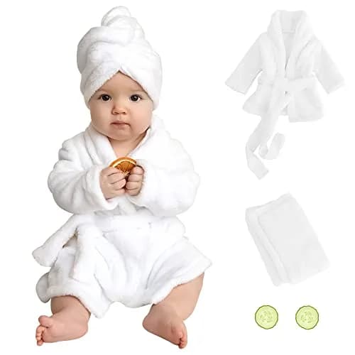 M&G House Newborn Photography Props Baby Bathrobe Set White 6-13 Months | Soft Cotton Crochet thumbnail 1