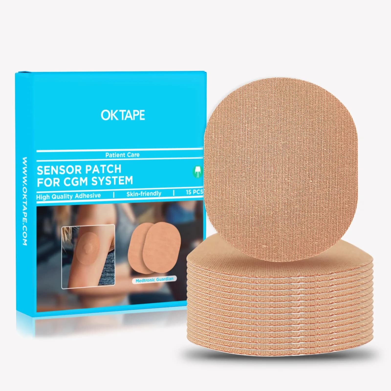 OK TAPE Adhesive Patches for Medtronic Guardian 15 Count (Pack of 1) Beige | Waterproof & Sweatproof CGM Patches - main product image