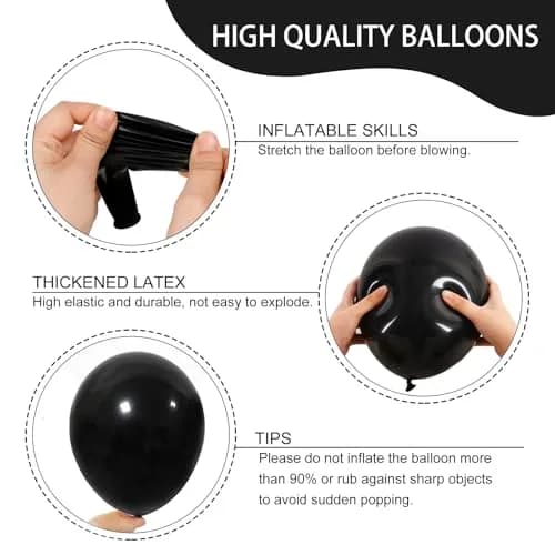 RUBFAC Black Balloon Arch Kit 129pcs Assorted Sizes | Premium Latex Party Balloons for Birthdays & Events thumbnail 3