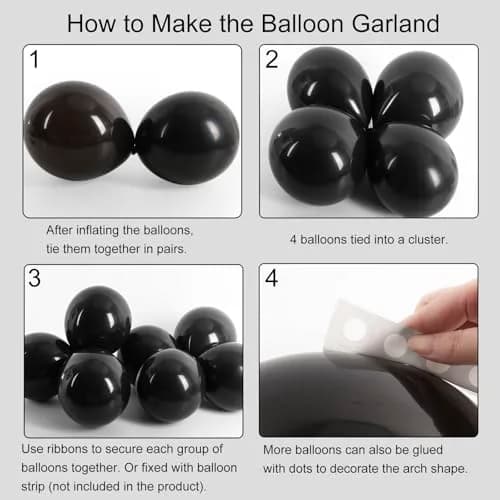 RUBFAC Black Balloon Arch Kit 129pcs Assorted Sizes | Premium Latex Party Balloons for Birthdays & Events thumbnail 4