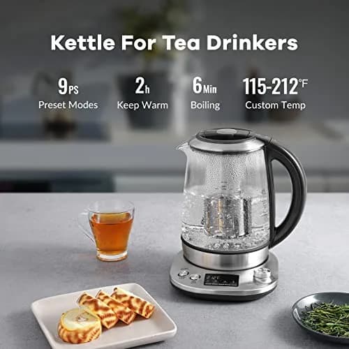 Mecity Electric Tea Kettle with Removable Infuser 1.7L | 9 Preset Brewing Programs & Temp Control thumbnail 2