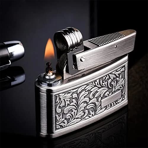 YANCONG Vintage Kerosene Lighter Retro Embossed Antique Style Petrol Lighter for Men (Silver) | Copper, Kerosene, 52*40*15mm thumbnail 1