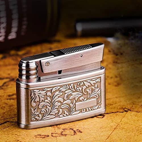 YANCONG Vintage Kerosene Lighter Retro Embossed Antique Style Petrol Lighter for Men (Silver) | Copper, Kerosene, 52*40*15mm thumbnail 3