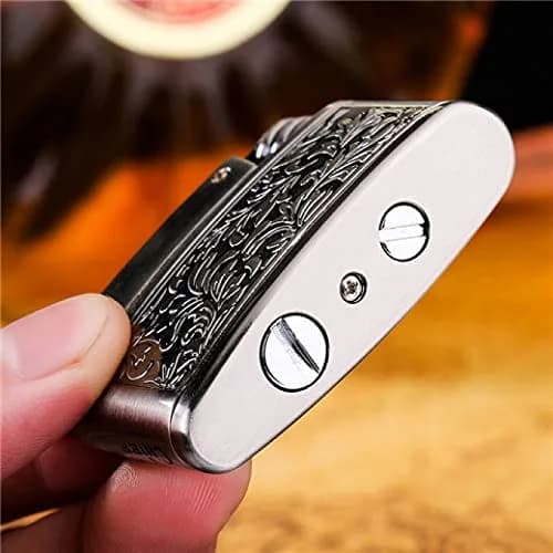 YANCONG Vintage Kerosene Lighter Retro Embossed Antique Style Petrol Lighter for Men (Silver) | Copper, Kerosene, 52*40*15mm thumbnail 4