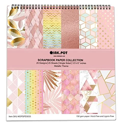 Inkdotpot 25 Sheets Metallic Pastels Theme Texture Scrapbook Paper 12x12 | Colorful DIY Craft Supplies thumbnail 1