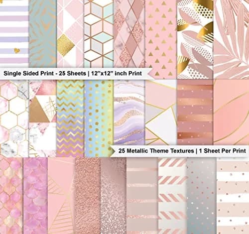 Inkdotpot 25 Sheets Metallic Pastels Theme Texture Scrapbook Paper 12x12 | Colorful DIY Craft Supplies thumbnail 2