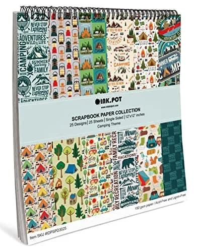 Inkdotpot Camping Texture Scrapbook Paper Pad 12x12 Inch (25 Sheets) | Acid-Free & Lignin-Free Cardstock for Crafts thumbnail 6