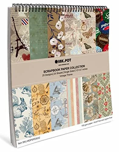 Inkdotpot Vintage Retro Theme Scrapbook Paper Pad 12x12 Inch (25 Sheets, 150 GSM) | Single-Sided Decorative Cardstock for Crafts thumbnail 6