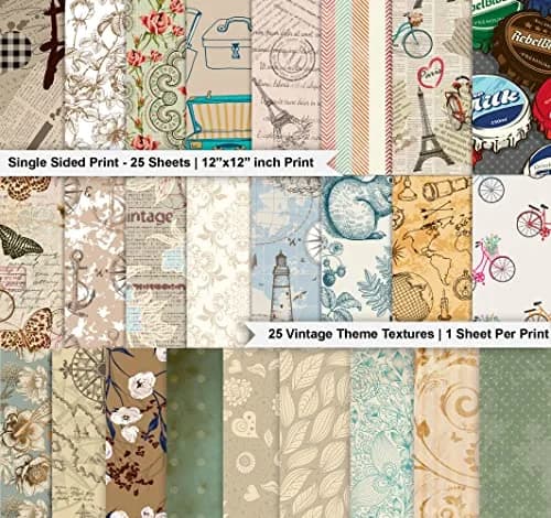 Inkdotpot Vintage Retro Theme Scrapbook Paper Pad 12x12 Inch (25 Sheets, 150 GSM) | Single-Sided Decorative Cardstock for Crafts thumbnail 2