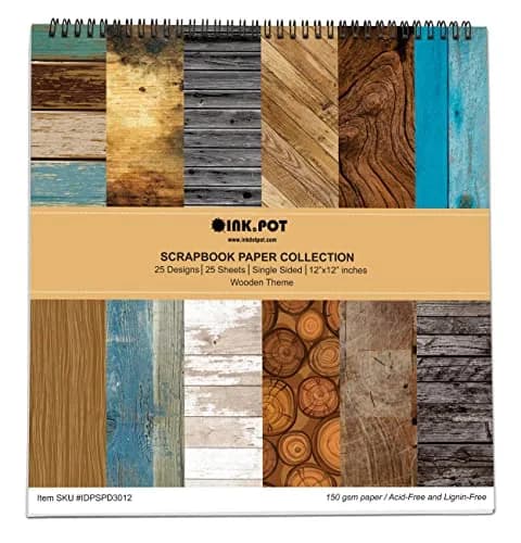Inkdotpot 25 Sheets Rustic Wood Texture Scrapbook Paper Pad 12x12 | Colorful DIY Craft Supplies thumbnail 1