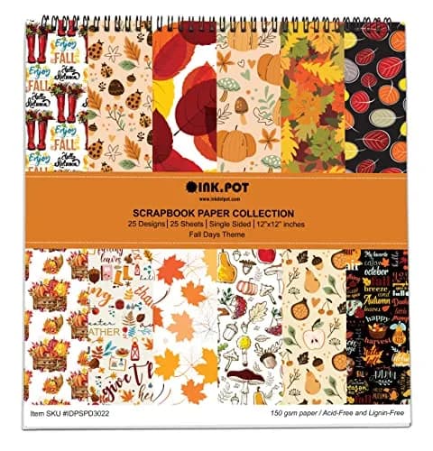 Inkdotpot 25 Sheets Autumn Fall Theme Texture Scrapbook Paper Pad 12x12 | Colorful Decorative Cardstock for DIY Crafts thumbnail 1