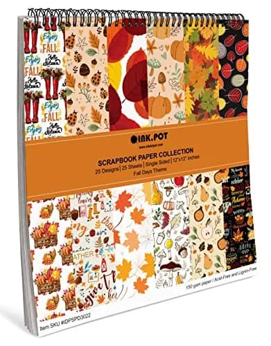 Inkdotpot 25 Sheets Autumn Fall Theme Texture Scrapbook Paper Pad 12x12 | Colorful Decorative Cardstock for DIY Crafts thumbnail 6