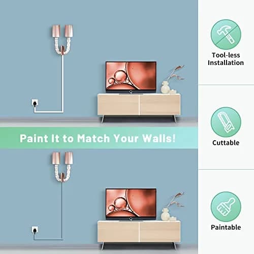 ZhiYo 73" Cord Covers for Wires on Wall, White Cord Hider, 0.7" W x 0.4" H | Wall Cable Management Solution thumbnail 5