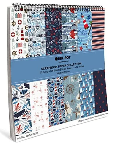 Inkdotpot Nautical Texture Scrapbook Paper Pad 12x12 Inch (30.48x30.48 cm) | 25 Sheets Acid-Free Decorative Cardstock for Crafts thumbnail 6