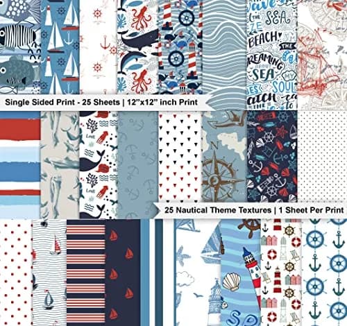 Inkdotpot Nautical Texture Scrapbook Paper Pad 12x12 Inch (30.48x30.48 cm) | 25 Sheets Acid-Free Decorative Cardstock for Crafts thumbnail 2