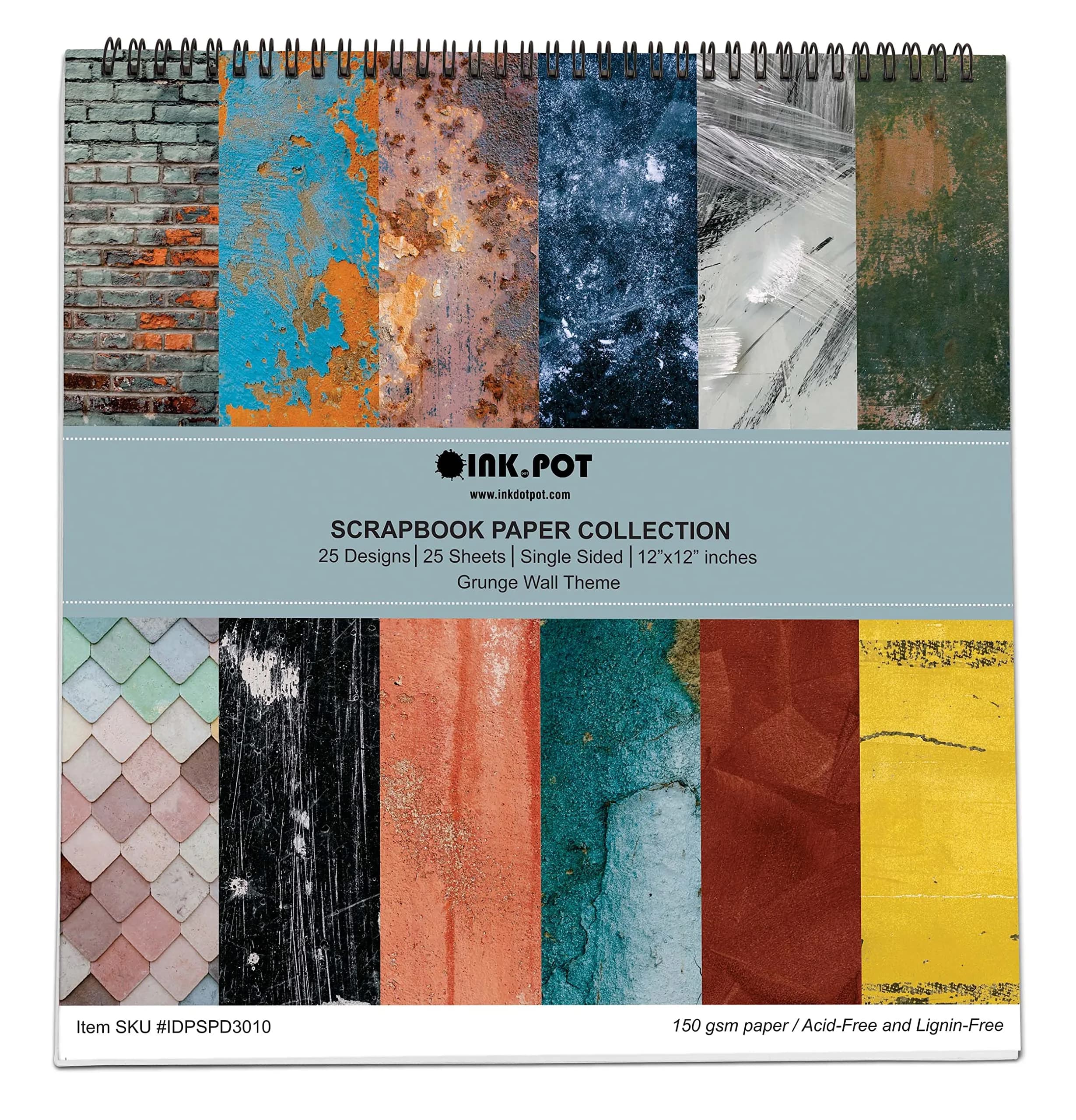 Inkdotpot Grunge Wall Theme Scrapbook Paper Pad 12x12 Inch (30.48x30.48 cm) | 25 Sheets Single-Sided Acid-Free Cardstock - main product image