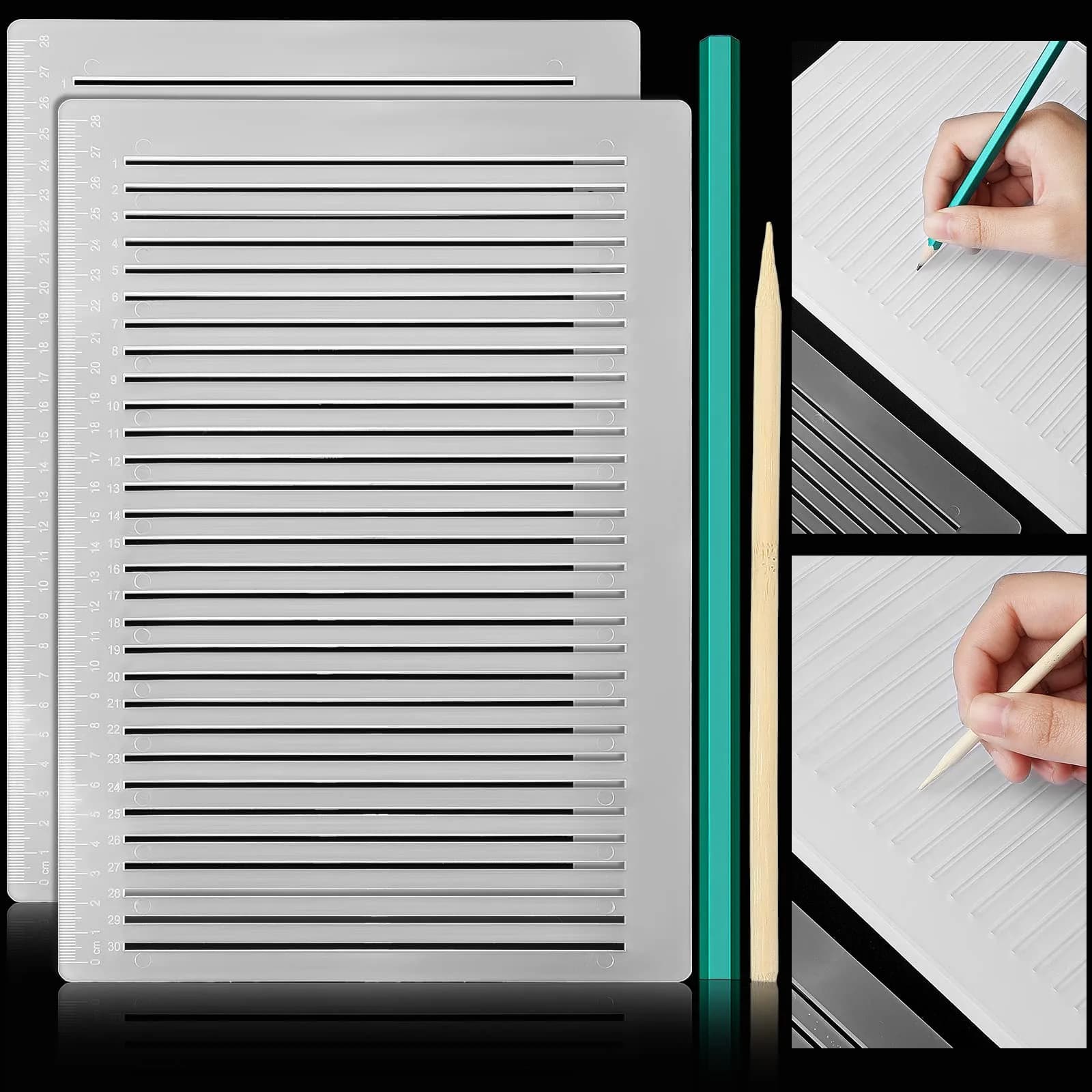 Fainne 2-Pack Plastic Straight Line Stencil Template 29cm (11.4 Inch) | Tidy Handwriting & Lettering Guide